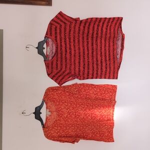 Two Michael Kors orange tops, wide cut, med.